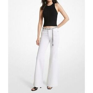 MICHAEL Michael Kors NWT 00 Denim Belted Flared Jeans White Preppy Y2K Minimal